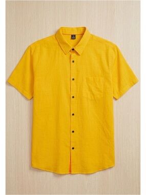 ZEROYAA DESIGN Button Up Collared Shirt, Men’s XL, Yellow